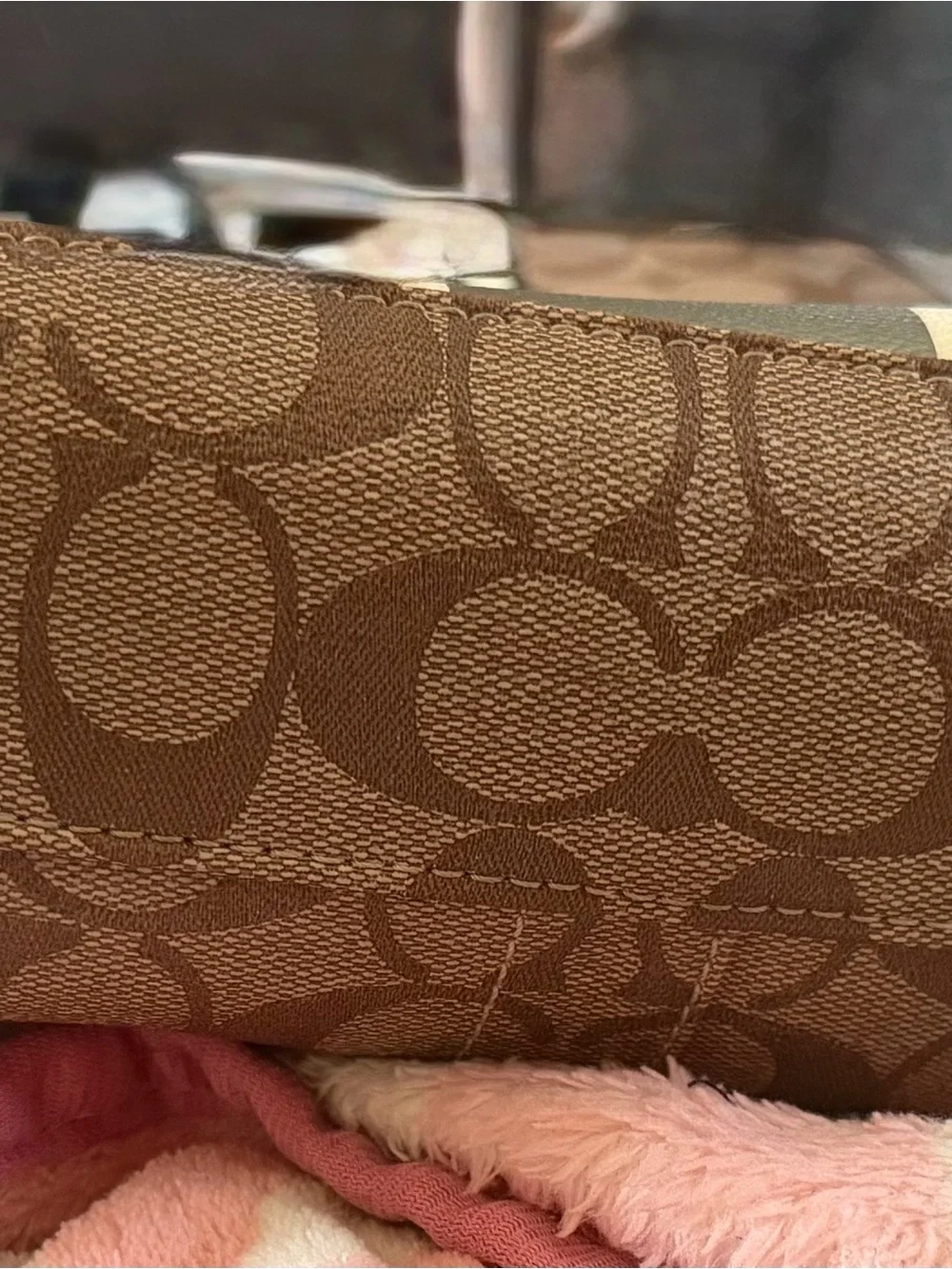 Coach Brown Khaki Signature Canvas Tote with Leather Trim